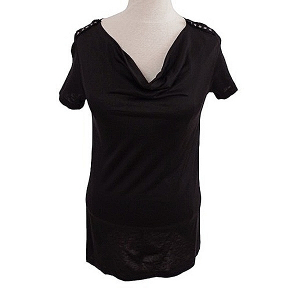 Banana Republic Cowl Neck Rayon Shoulder Embellished Tee- Sz. XS - Picture 1 of 5